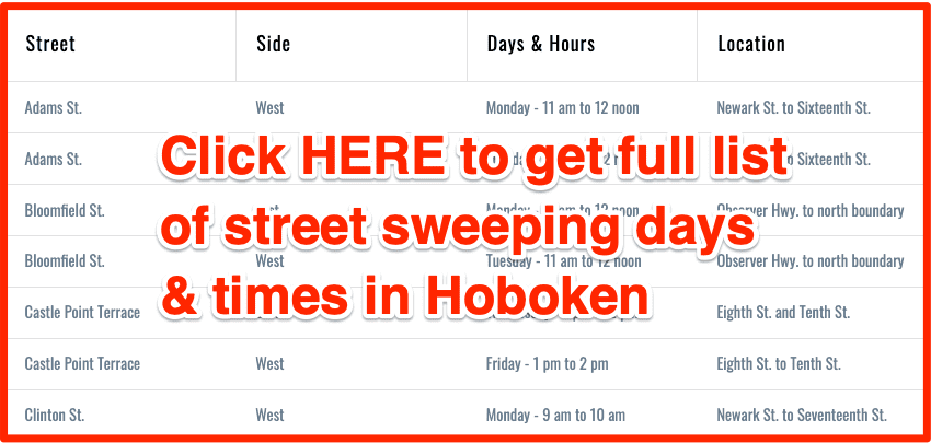 Hoboken Street Cleaning Schedule days and times