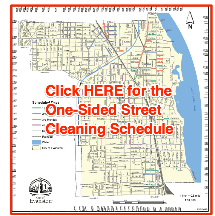 Evanston One Sided street cleaning schedule map